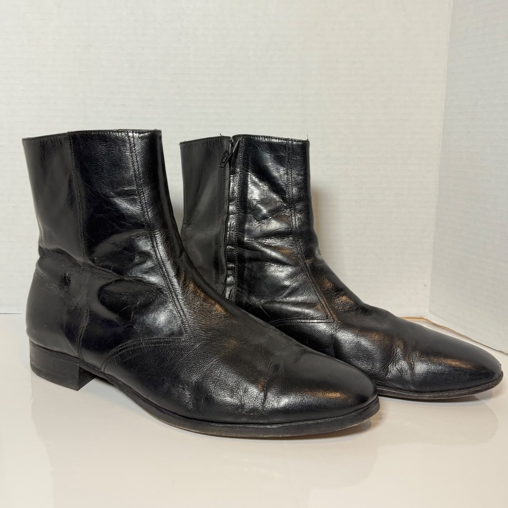 Florsheim Mens Black Leather Side Zip Ankle Boots Size 10.5 E 78463 USA Made